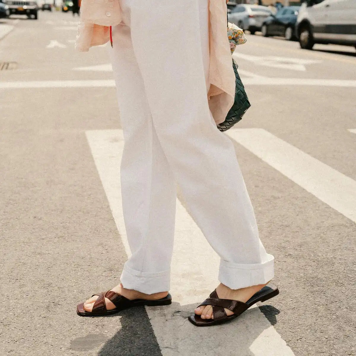Alex Mill x Margaux: The Selene Flat Sandal - Espresso Crinkle Patent