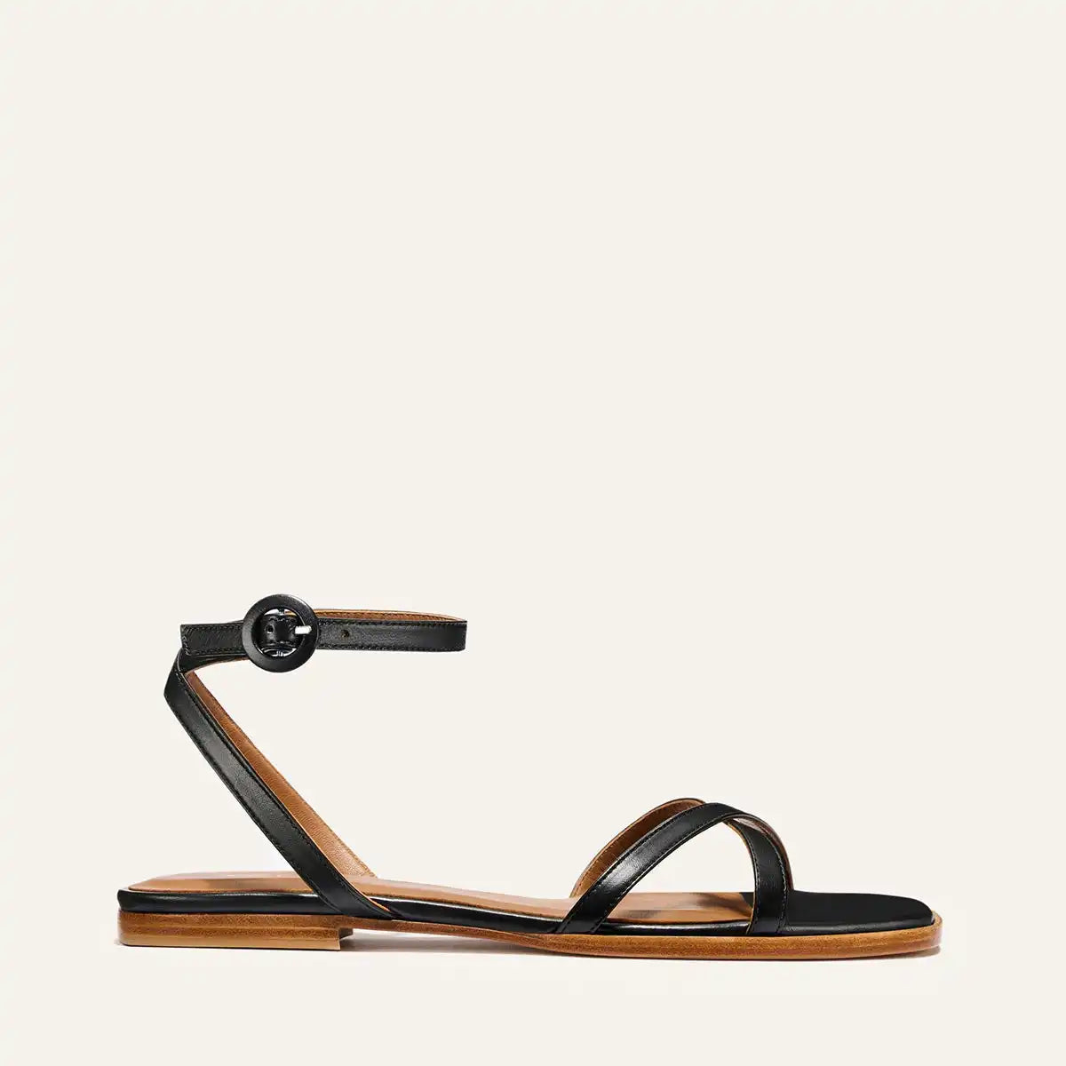The Flat Sandal - Black Nappa