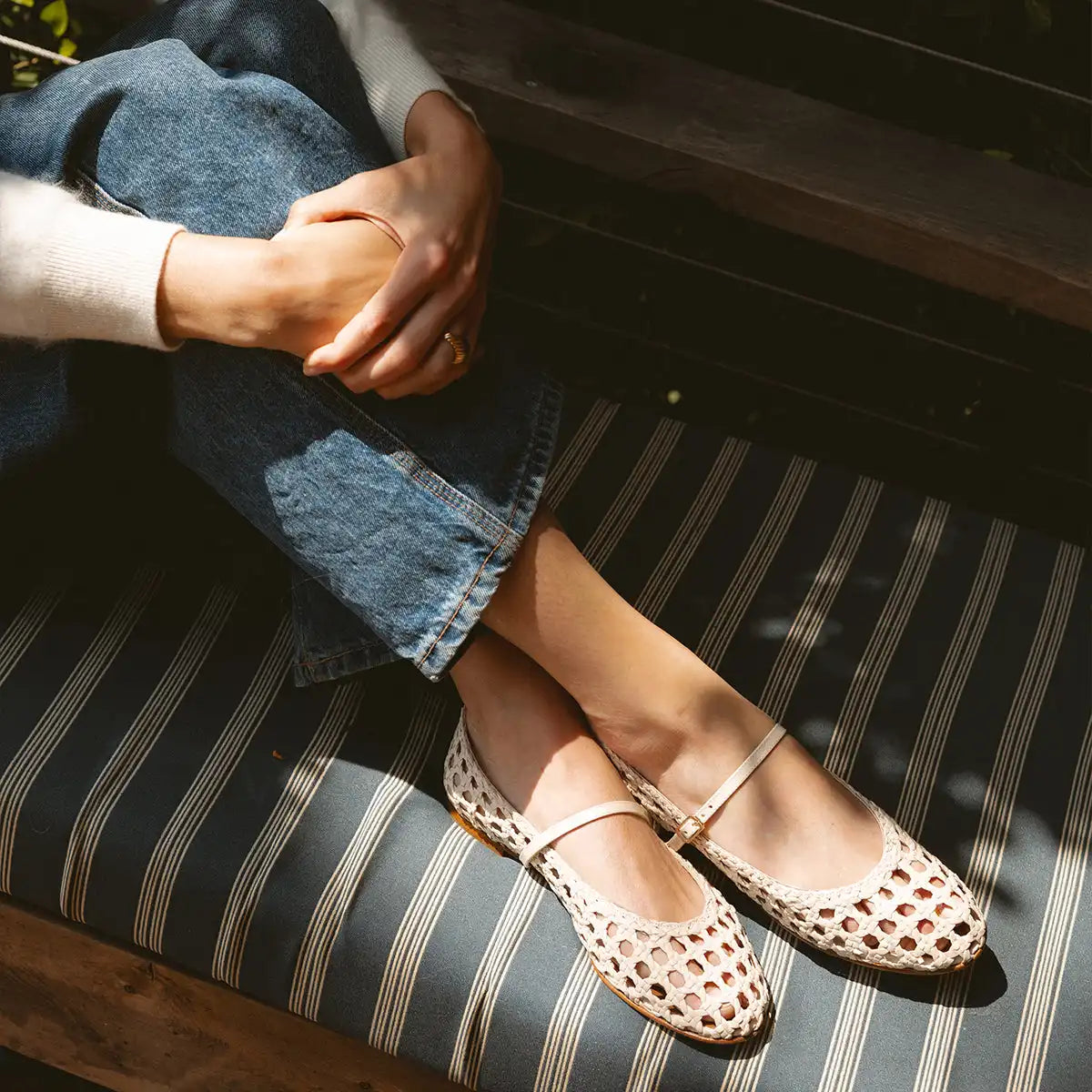 The Demi Jane - Ecru Woven Leather