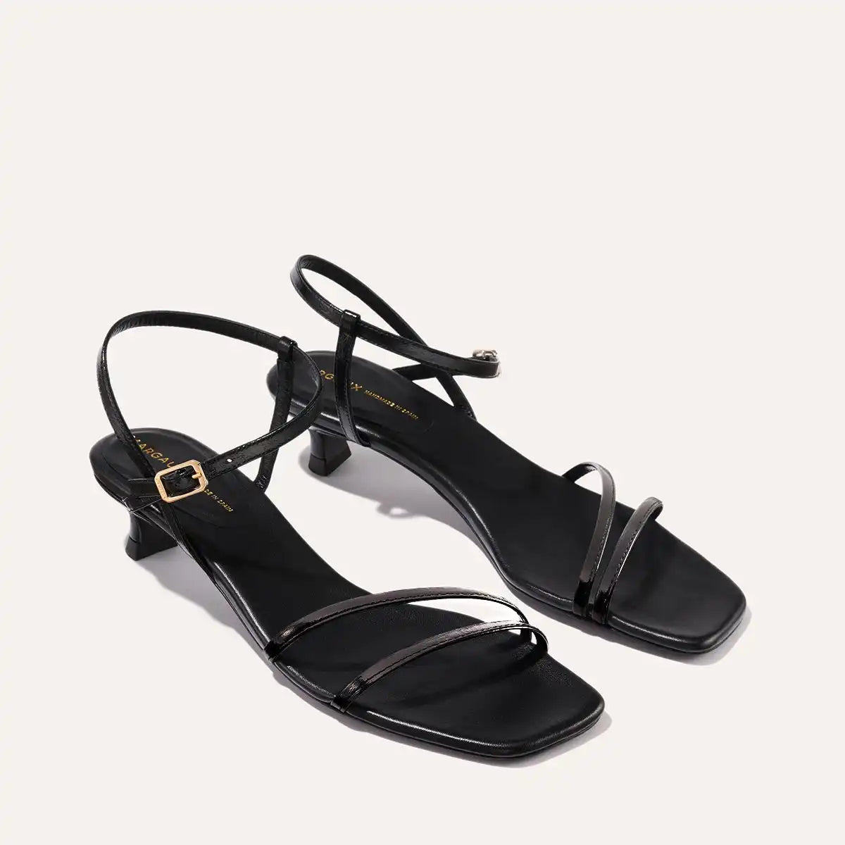 The Dylan Sandal - Black Crinkle Gloss Nappa