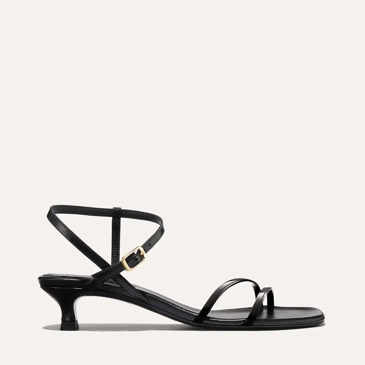 The Dylan Sandal - Black Crinkle Gloss Nappa