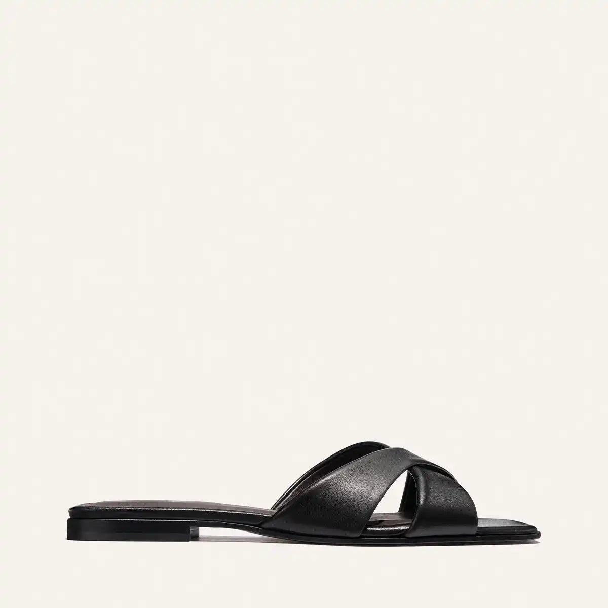 The Selene Flat Sandal - Black Nappa