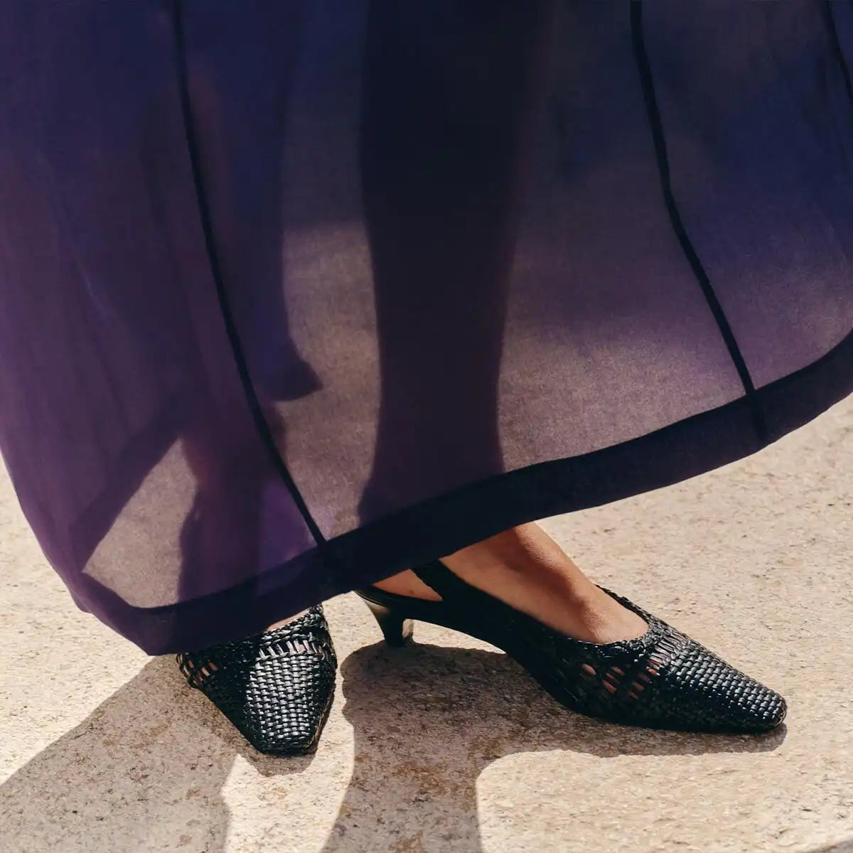 The Sofia Sling - Black Woven Leather