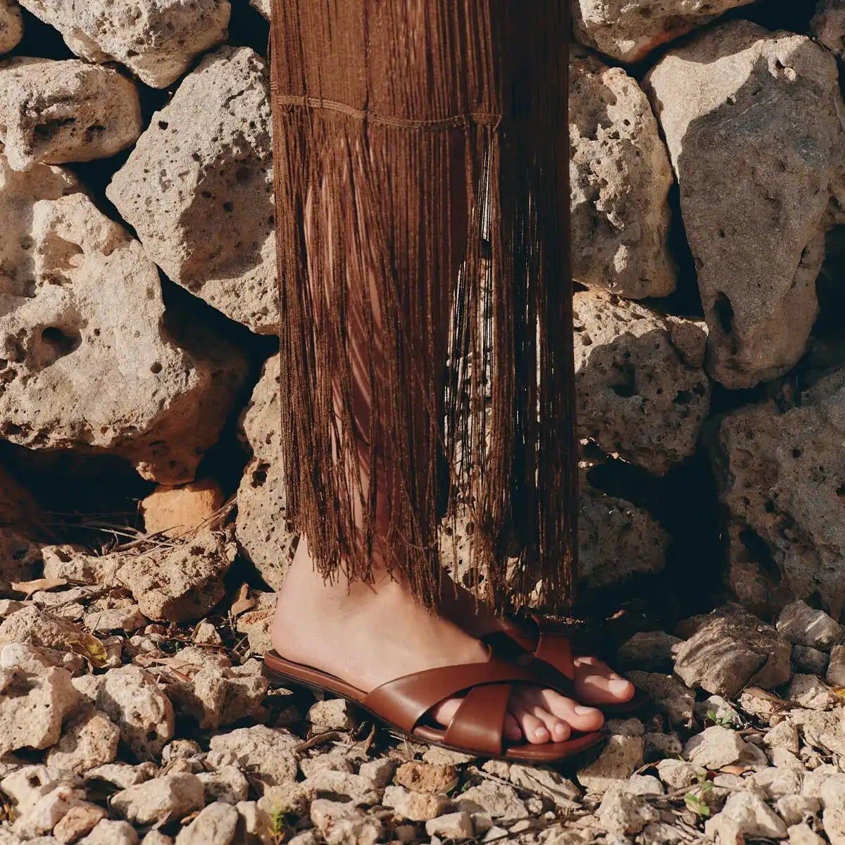 The Selene Flat Sandal - Cognac Nappa